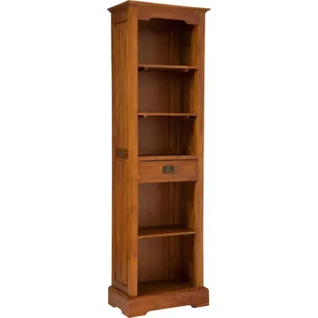 Knihovna Dřevěná teaková knihovna z masivu úzká Medová