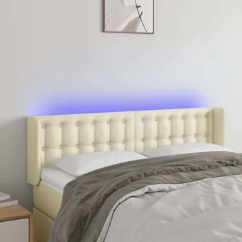 vidaXL Čelo postele s LED 147 x 16 x 78/88 cm umělá kůže [3123331] Barva: krémová