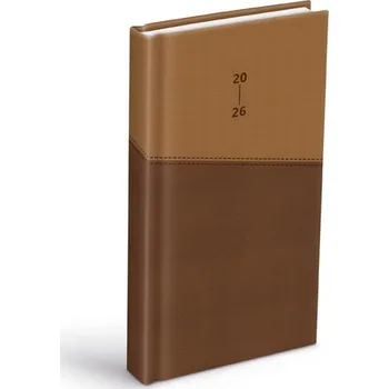 Kalendář Diář 2026 D802 PU dark brown/beige 90x170mm