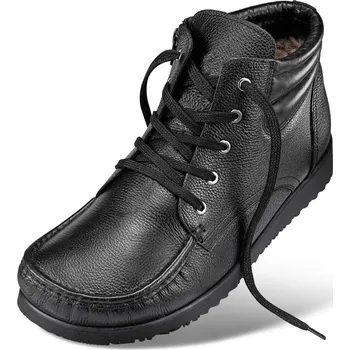 Pánská zdravotní obuv Pánské zimní kotníkové mokasíny se šněrováním i zipem, hladká useň, černá: 46