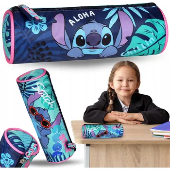 Penál Stitch ALOHA Modrý školní penál pro dívky, pouzdro na psací potřeby