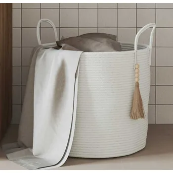 Úložný box vidaXL Úložný koš Ø 40 x 35 cm bavlna [358498] Barva: Bílá