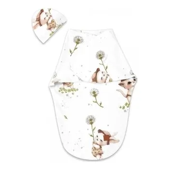 Dětsný nábytek Zavinovací vak, zavinovačka + čepička, LUX SOFT, bavlna, Kocourek a pampeliška - bílá
