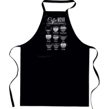 Kuchyňská zástěra Černá BAVLNĚNÁ ZÁSTĚRA S POTISKEM KÁVA BAVLNA baristy