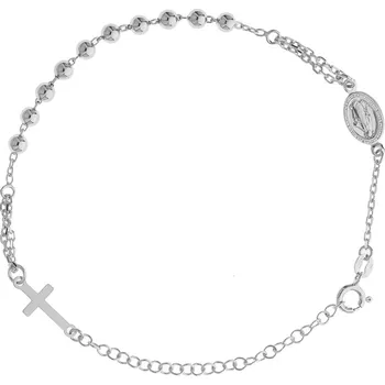 Náramek Argento 92074 Stříbrný náramek růženec - 1 desítek, křížek, Zázračná medailka, délka 18 až 24 cm