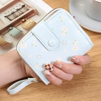 Peněženka Stylová květinová mini peněženka na karty a mince | dámská peněženka, malá peněženka - Světle modrá