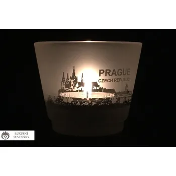 Svícen SUVENÝR - SKLENĚNÝ SVÍCEN NA ČAJOVOU SVÍČKU - PRAGUE CZECH REPUBLIC