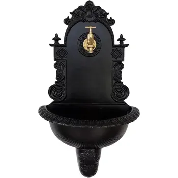 AZTE Zahradní umyvadlo z lehké SLITINY HLINÍKU, výpustí a sifonem, ČERNÉ