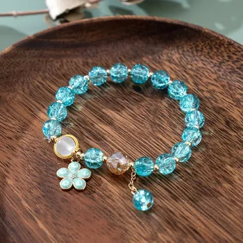 Náramek Korálkový náramek s přívěskem květin | korálkový náramek, řetízkový náramek - BR24Y0181-4 , 20 cm