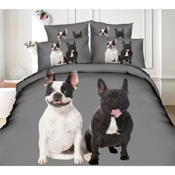Povlečení NOVINKA 2025 ! Bavlněná sada povlečení 3D Francouzské 200x220 cm ČERNÝ A BÍLÝ BULDOČEK + PROSTĚRADLO ZDARMA !