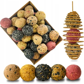 Krmivo pro ptáka TUKOVÉ KOULE PRO PTÁKY 50x90G KRMIVO PREMIUM SE SEMÍNKY + KRMÍTKO