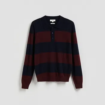 Pánský svetr Reserved - Polo svetr z merino vlny - tmavomodrá - 387GQ-59P - 387GQ-59P-S