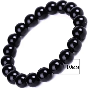 Náramek Černý obsidiánový tibetský náramek amulet štěstí | energetický šperk, ochranný náramek - 10MM , 19 cm