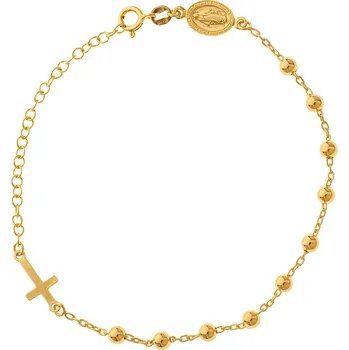 Náramek Argento 92047 Pozlacený stříbrný náramek růženec - 1 desítek, křížek, Zázračná medailka