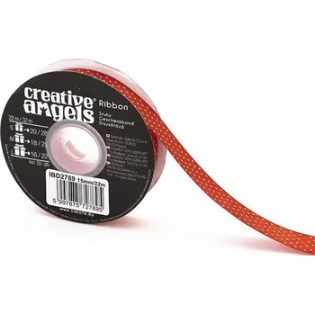 Stuha Saténová stuha, červená s bílými puntíky, 15 mm x 22 m, IBD2789