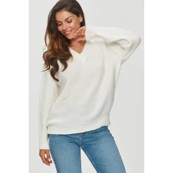 Dámský svetr Dámský vlněný svetr s výstřihem do V S152 MAKADAMIA Barva: Bílá, Velikost: ONE SIZE