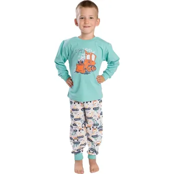 Chlapecké pyžamo BETTY MODE Dětské pyžamo Bagr na mátové, dlouhý rukáv Velikost: 116
