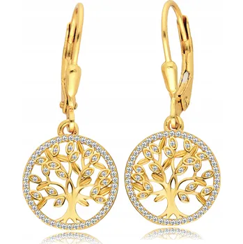 Náušnice Zlaté Náušnice 925 Stromky Strom Štěstí Stříbro Pozlacené