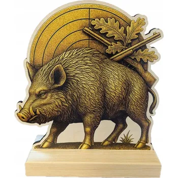 Dřevěná myslivecká soška s potiskem KANEC, trofej, cena, popis 17 cm