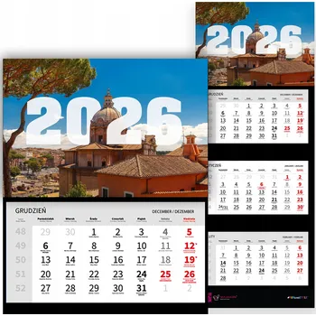 Kalendář Nástěnný Kalendář Trojdílný 2026 PAMÁTKY SVĚTA Do Kanceláře Jako Dárek Vzory