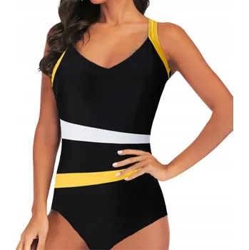 Dámské plavky JEDNODÍLNÉ PLAVKY ZEŠTÍHLUJÍCÍ ČERNÉ S PRUHY NA BAZÉN VEL. M