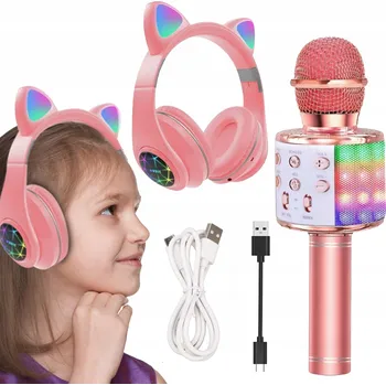Sluchátka Bezdrátová sluchátka Lewer přes uši růžová s kočičími oušky Bluetooth 5.1