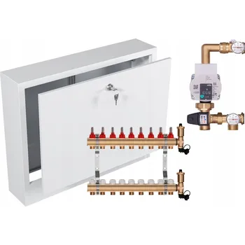 rozdělovač topení Rozdělovač pro podlahové topení 9 okruhů s oběhovým čerpadlem WILO + PEX šroubení + Nástěnná rozvodná skříň