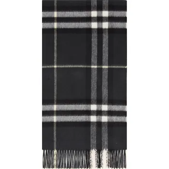 Šála Burberry Kašmírová Šála, tmavě zelená / černá / bílá