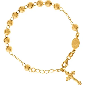 Náramek Argento 92055 Pozlacený stříbrný náramek růženec - 1 desítek, křížek s Ježíšem, Zázračná medailka, délka 17 až 20 cm
