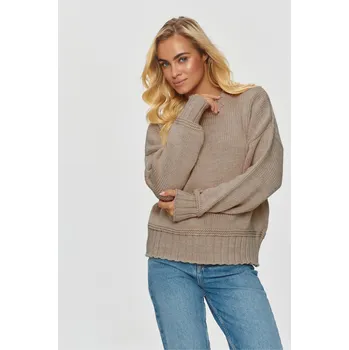 Dámský svetr Klasický dámský svetr s manžetami S151 Barva: Béžová, Velikost: ONE SIZE