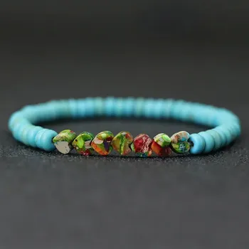 Náramek Barevný dřevěný náramek se srdcem | unisex náramek, přírodní šperk - Srdce tyrkysové , M 19,5 cm 7,7 palce