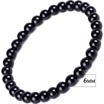 Náramek Černý obsidiánový tibetský náramek amulet štěstí | energetický šperk, ochranný náramek - 6MM , 19 cm