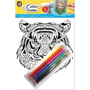 Grafix Malování podle čísel A4 tygr 6 ks + pastelky