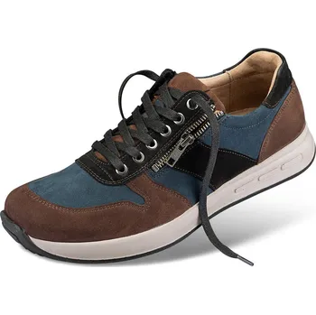 Pánská zdravotní obuv Pánské tenisky se šněrováním i zipem, nubuková useň, hnědo-modrá: 46