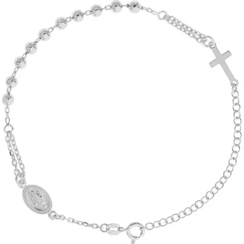 Náramek Argento 92077 Stříbrný náramek růženec - 1 desítek, křížek, Zázračná medailka, délka 18 až 24 cm