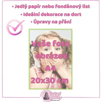 Přisada na vaření a pečení Tisk vlastního obrázku – jedlý papír nebo fondánový list A4 - Bez úprav / Jedlý papír / Bez decor gelu