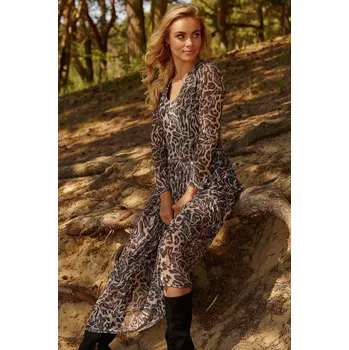 Dámské šaty Dlouhé síťované šaty vzor zvířecí leopard M813 Barva: Šedá, Velikost: M