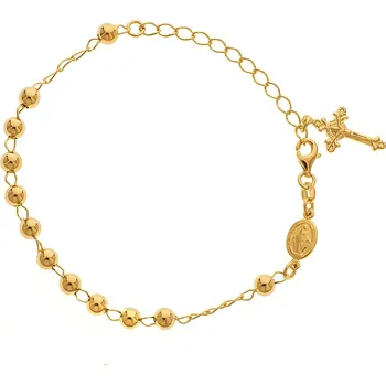 Náramek Argento 92053 Pozlacený stříbrný náramek růženec - 1 desítek, křížek s Ježíšem, Zázračná medailka, délka 17 až 22 cm