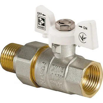 Ventil Kulový kohout se šroubením, přímý, motýl, bílý, KR.227.W 3/4"FM