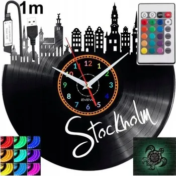 Hodiny Stockholm Nástěnné Hodiny LED RGB Podsvícené Dálkovým Ovládáním Vinylová Deska Moderní