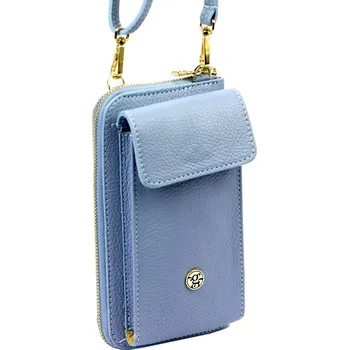 Malá kožená světlemodrá crossbody kabelka (pouzdro na mobil a peněženka) Gregorio 07 - gold