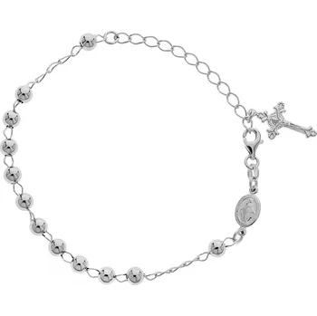 Náramek Argento 92052 Stříbrný náramek růženec - 1 desítek, křížek s Ježíšem, Zázračná medailka, délka 17 až 23 cm