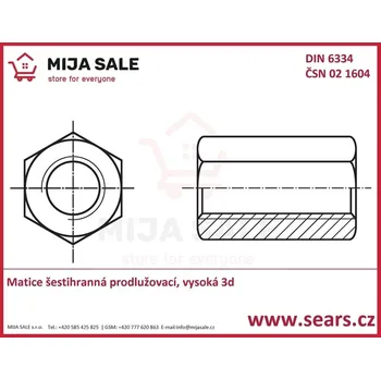 Spojovací materiál M 6x18 - DIN 6334 - 5.6 - zinek bílý - Matice šestihranná prodlužovací, vysoká 3d