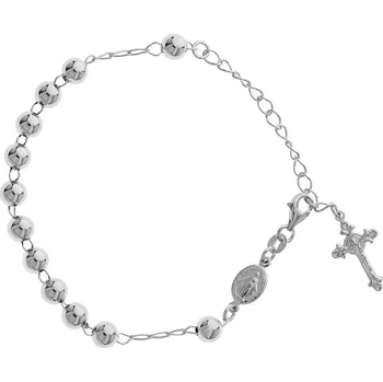 Náramek Argento 92056 Stříbrný náramek růženec - 1 desítek, křížek s Ježíšem, Zázračná medailka, délka 17 až 23 cm