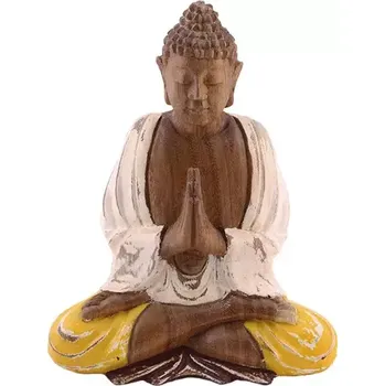 Socha Buddhu žluto-bílý s patinou 20 cm