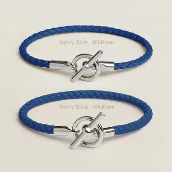 Náramek Kožený párový náramek s OT zapínáním | kožený náramek, párový náramek - Tmavě modrá , Průměr 4,8 mm , 18 cm