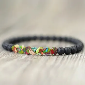 Náramek Barevný dřevěný náramek se srdcem | unisex náramek, přírodní šperk - Láva srdce , M 19,5 cm 7,7 palce