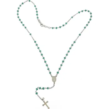 Náhrdelník Stříbrný růženec zelené korálky délka náhrdelníku 53cm