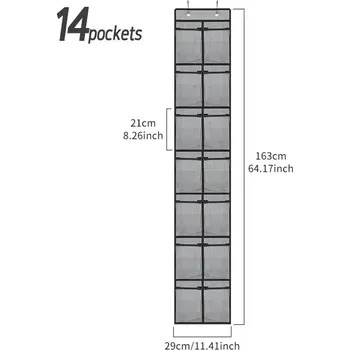 Úložný box Závěsný organizér na boty s kapsami | závěsný pořadač, úložný organizér - šedá 14 kapes