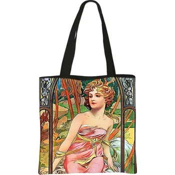 Olejomalba Alphonse Mucha na tašce | plátěná taška, taška přes rameno - bstdaerfengsi21cw , 39 cm x 39 cm